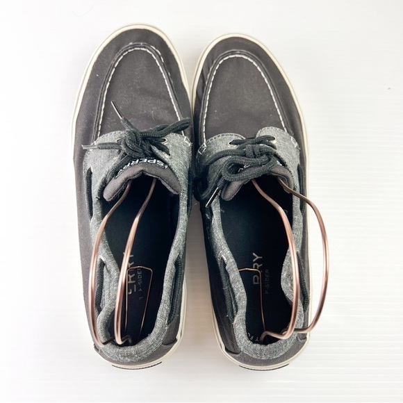 Sperry Loafer Men's 12 Grey Black Cutter 2-Eye Boat Canvas Slip On Casual Shoe - Picture 3 of 8